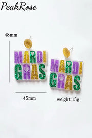 Mardi Gras Carnival Glitter Alphabet Styling Resin Earrings One-Size / #1