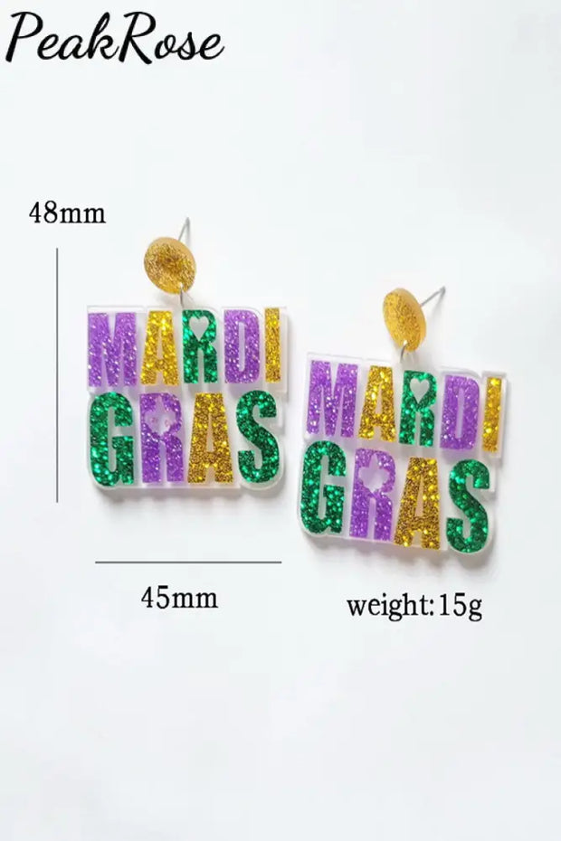 Mardi Gras Carnival Glitter Alphabet Styling Resin Earrings One-Size / #1