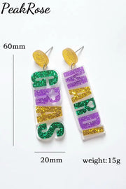 Mardi Gras Carnival Glitter Alphabet Styling Resin Earrings One-Size / #2