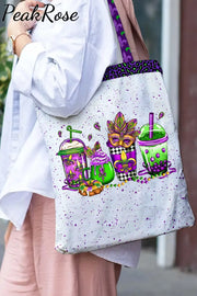 Mardi Gras Coffee Cups Mask Fleur De Lis Leopard Polka Print Tote Bag 30*40 Cm