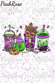 Mardi Gras Coffee Cups Mask King Cake Fleur De Lis Leopard Polka Print Off-Shoulder Blouse