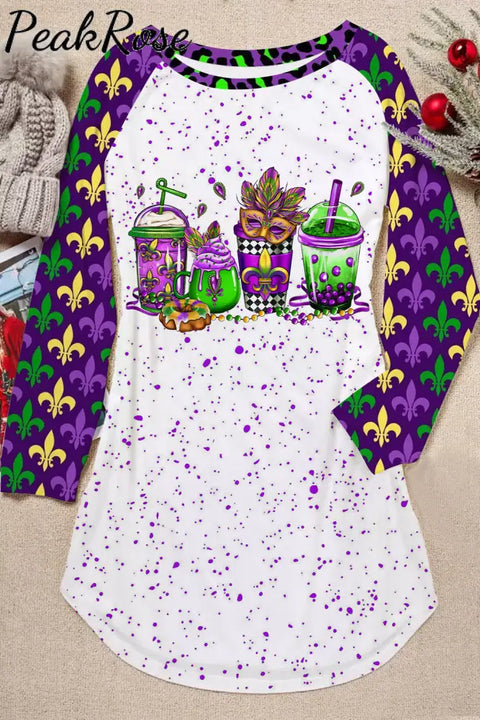 Mardi Gras Coffee Cups Mask King Cake Fleur De Lis Leopard Print Tunic