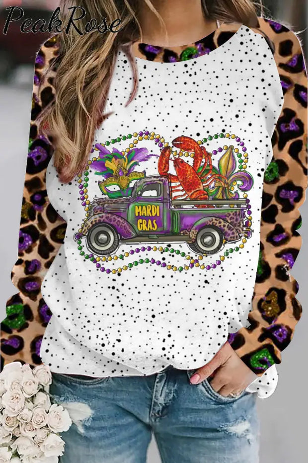 Mardi Gras Crawish Boil Beads Fleur De Lis Sweatshirt