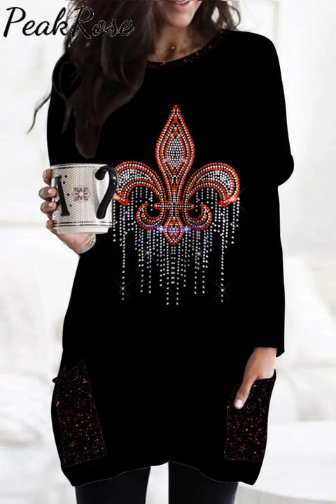 Mardi Gras Crystal Pattern Loose Tunic With Pockets Photo Color / S