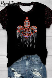 Mardi Gras Crystal Pattern Short-Sleeved T-Shirt Top