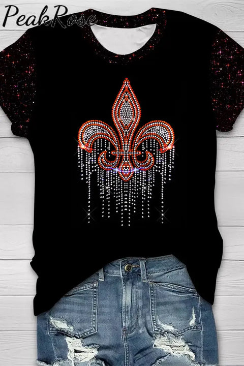 Mardi Gras Crystal Pattern Short-Sleeved T-Shirt Top