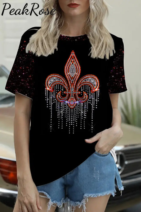 Mardi Gras Crystal Pattern Short-Sleeved T-Shirt Top S / Photo Color