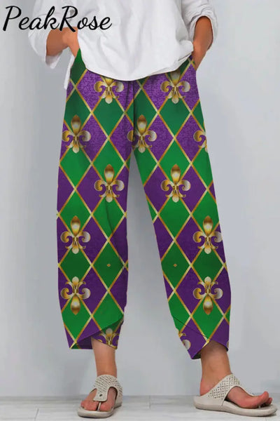 Mardi Gras Decoration Mask Beads Geometry Casual Pants S Casual Pant