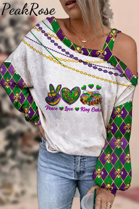 Mardi Gras Decoration Mask Beads Geometry Off Shoulder Blouse