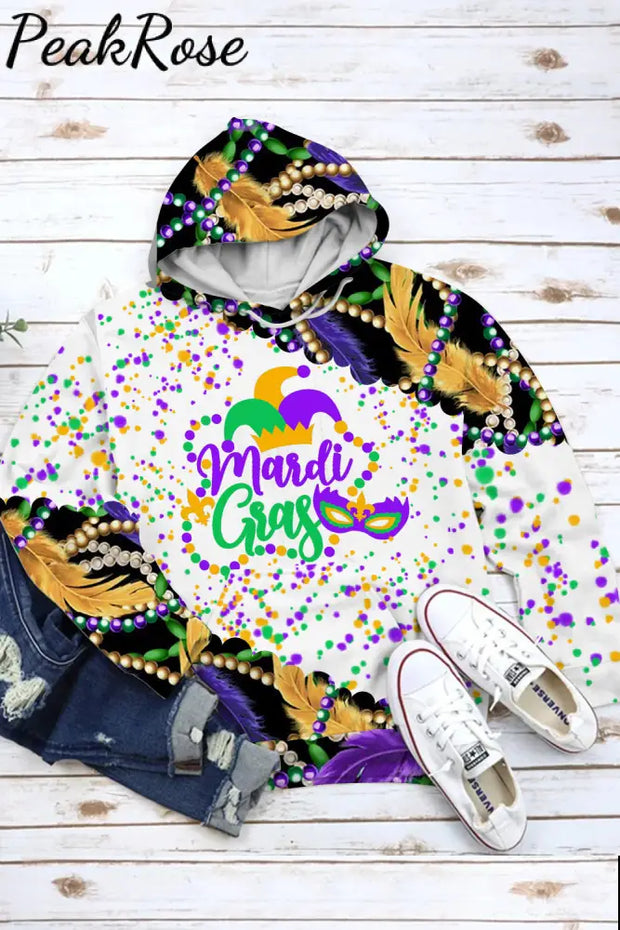 Mardi Gras Decoration Mask Beads Splash Ink Hoodie