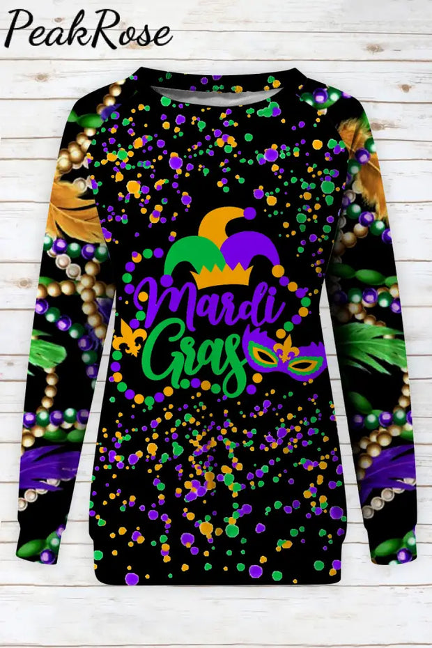 Mardi Gras Decoration Mask Beads Splash Ink Sweatshirt