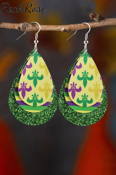 Mardi Gras Earrings One-Size / Green