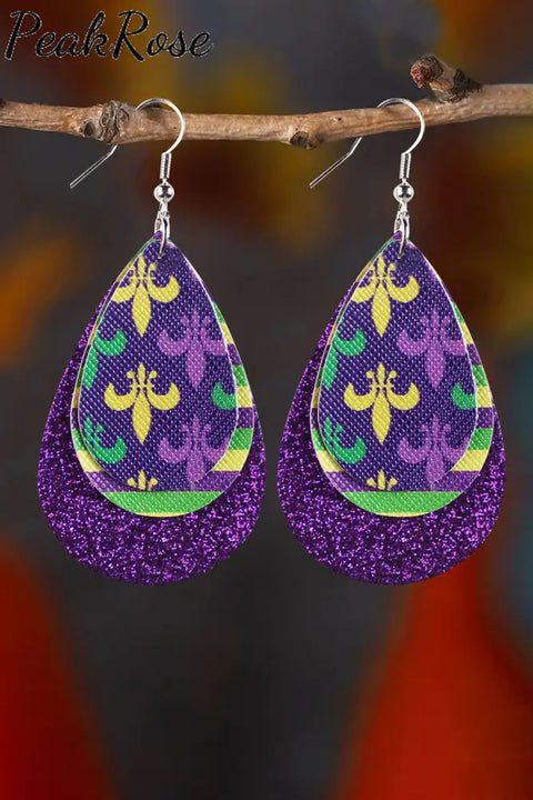 Mardi Gras Earrings One-Size / Purple