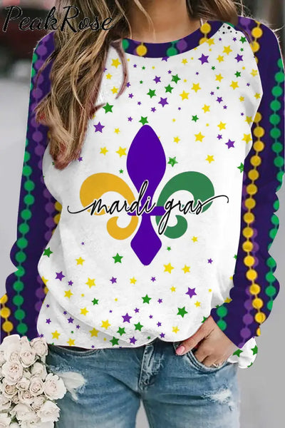 Mardi Gras Fleur De Lis Beads Stars Sweatshirt S / Multicolor