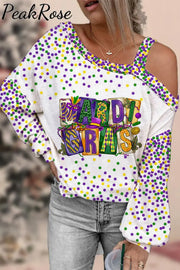 Mardi Gras Fleur De Lis Coloured Dots Off-Shoulder Blouse