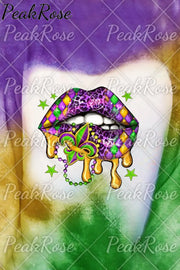 Mardi Gras Glitter Leopard Western Lips Tie Dye Bleached Long-Sleeved Sweatshirt