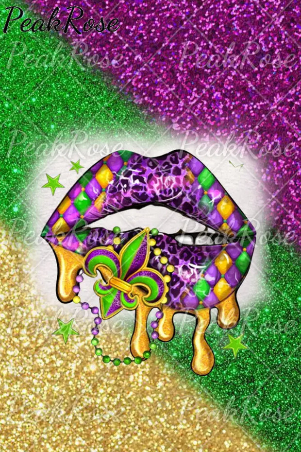 Mardi Gras Glitter Leopard Western Lips Tie Dye Bleached Short-Sleeved T-Shirt