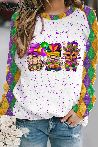 Mardi Gras Gnomies Cakes Flowers And Balloon Print Sweatshirt S / Photo Color