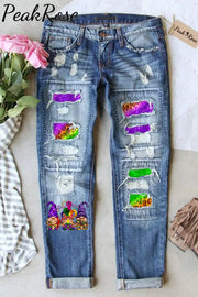 Mardi Gras Gnomies Celebrate Denim Jeans S / Blue