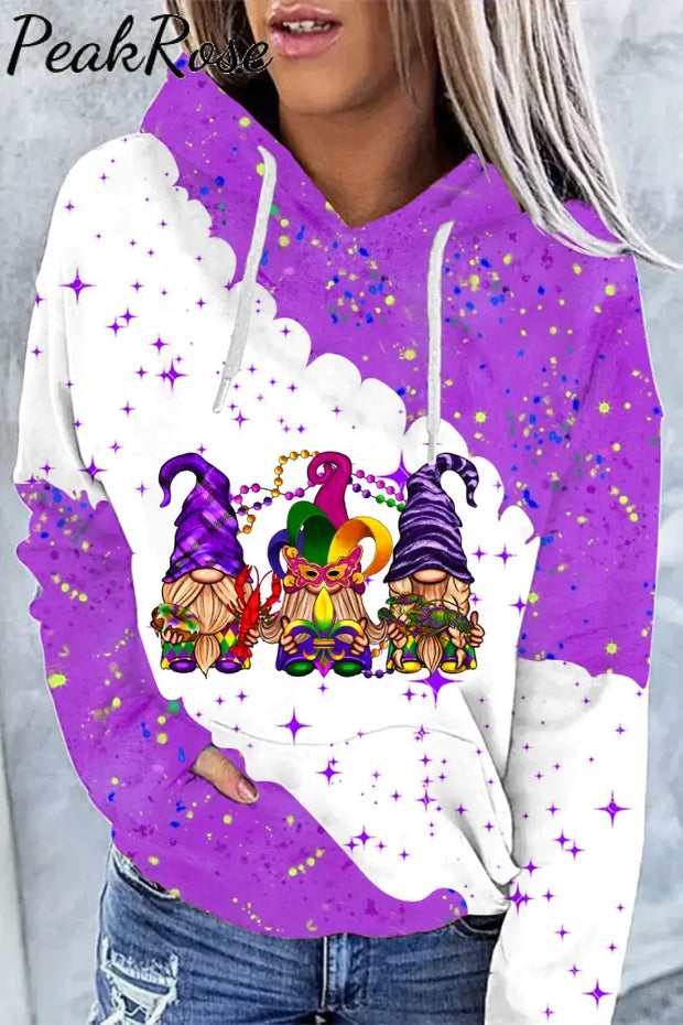 Mardi Gras Gnomies Celebrate Print Hoodie S / Photo Color