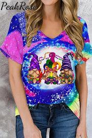 Mardi Gras Gnomies Celebrate Short Sleeve T-Shirt S / Photo Color