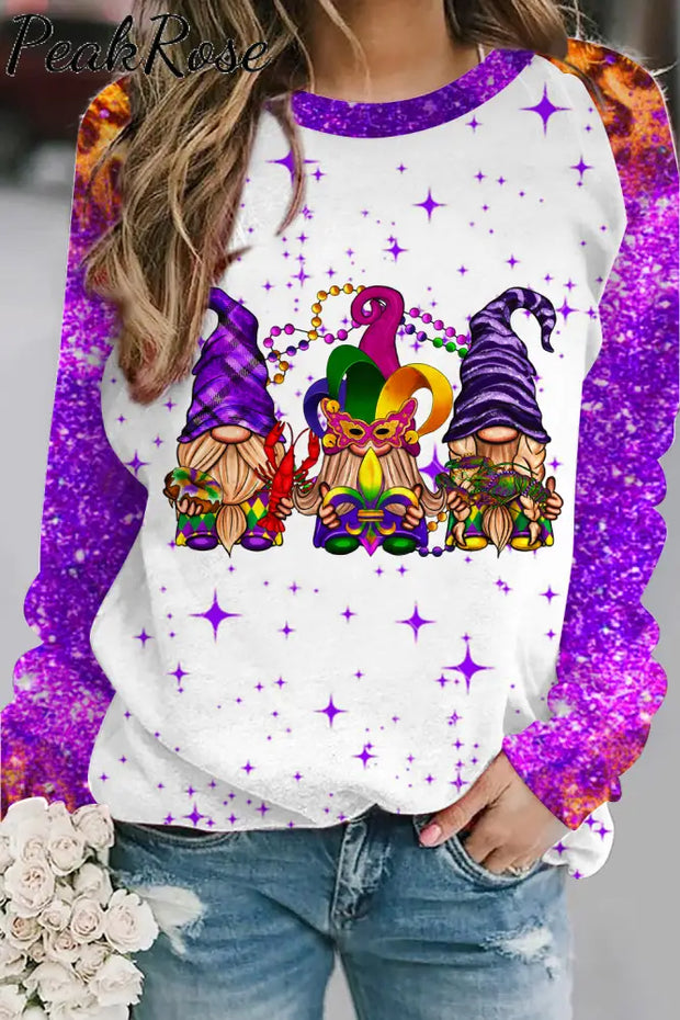 Mardi Gras Gnomies Celebrate Sweatshirt S / Photo Color