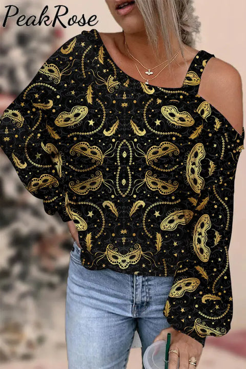 Mardi Gras Golden Mask Party Off Shoulder Blouse