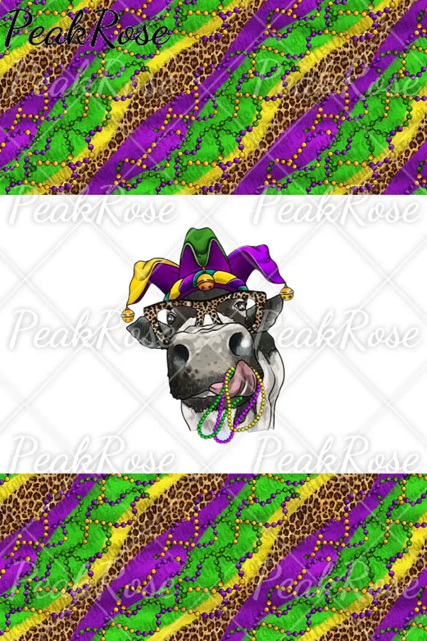 Mardi Gras Leopard Fleur De Lis Cow With Beats Print Ripped Jeans