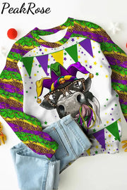 Mardi Gras Leopard Fleur De Lis Cow With Beats Print Sweatshirt