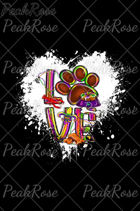 Mardi Gras Love Dog Colorful Pattern Short-Sleeved T-Shirt Top