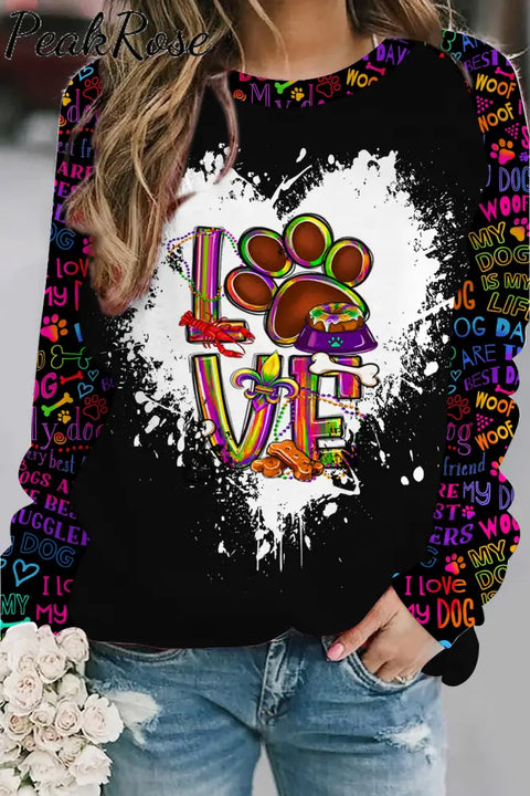 Mardi Gras Love Dog Colorful Pattern Sweatshirt S / Photo Color