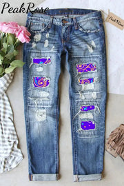 Mardi Gras Mask Floral Font Purple Denim Jeans