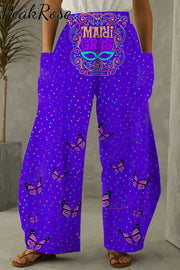 Mardi Gras Mask Floral Font Purple Loose Pocket Pants S / Photo Color