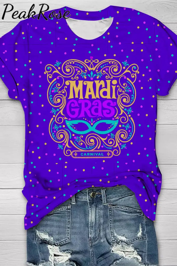 Mardi Gras Mask Floral Font Purple T-Shirt T-Shirt