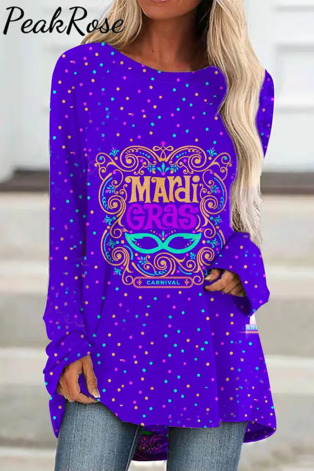 Mardi Gras Mask Floral Font Purple Tunic