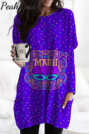 Mardi Gras Mask Floral Font Purple Tunic With Pockets