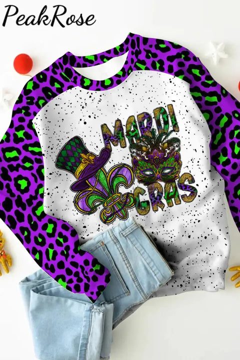 Mardi Gras Mask Hat Fleur De Lis Polka Dots Print Sweatshirt