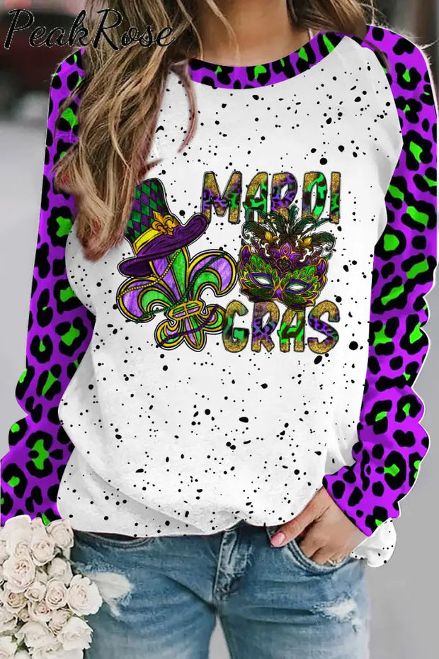 Mardi Gras Mask Hat Fleur De Lis Polka Dots Print Sweatshirt Photo Color / S