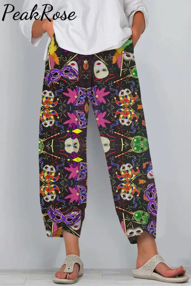 Mardi Gras Mask-Print Casual Pants Casual Pant