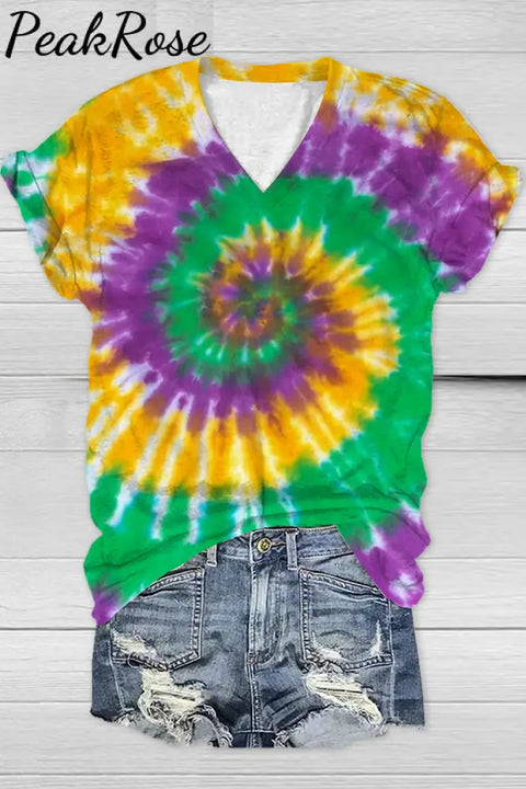 Mardi Gras Neon Green& Purple&Yellow Spiral Tie Dye T-Shirt T-Shirt