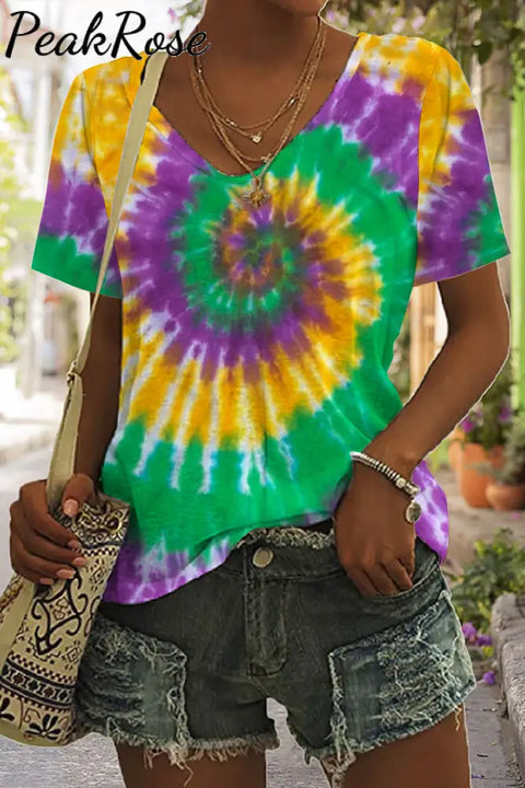 Mardi Gras Neon Green& Purple&Yellow Spiral Tie Dye T-Shirt S / T-Shirt