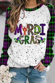 Mardi Gras Plaid Crawfish With Fleur De Lis Polka Print Sweatshirt Green / S