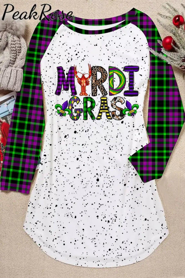 Mardi Gras Plaid Crawfish With Fleur De Lis Polka Print Tunic