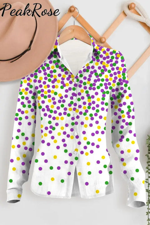 Mardi Gras Polka Colored Dots Long Sleeve Shirt Women