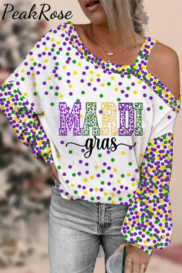 Mardi Gras Polka Colored Dots Off-Shoulder Blouse