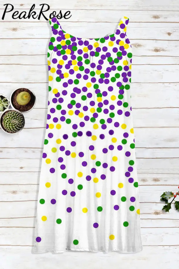 Mardi Gras Polka Colored Dots Sleeveless Dress