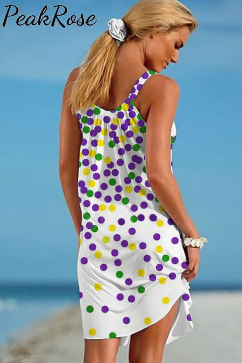 Mardi Gras Polka Colored Dots Sleeveless Dress