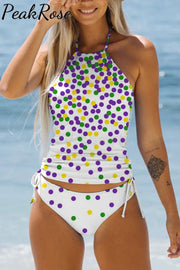 Mardi Gras Polka Colored Dots Swimsuit