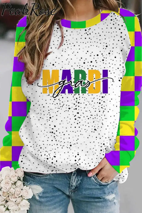 Mardi Gras Polka Tricolor Plaid Color Block Sweatshirt