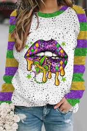 Mardi Gras Polka Western Lips Fleur De Lis Sweatshirt